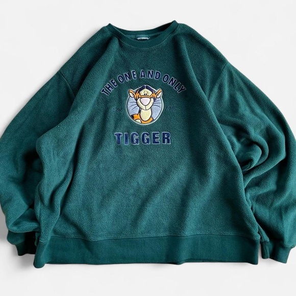 Disney Sweaters - Vintage Disney Green Fleece Embroidered Tigger Crewneck Sweatshirt Sweater